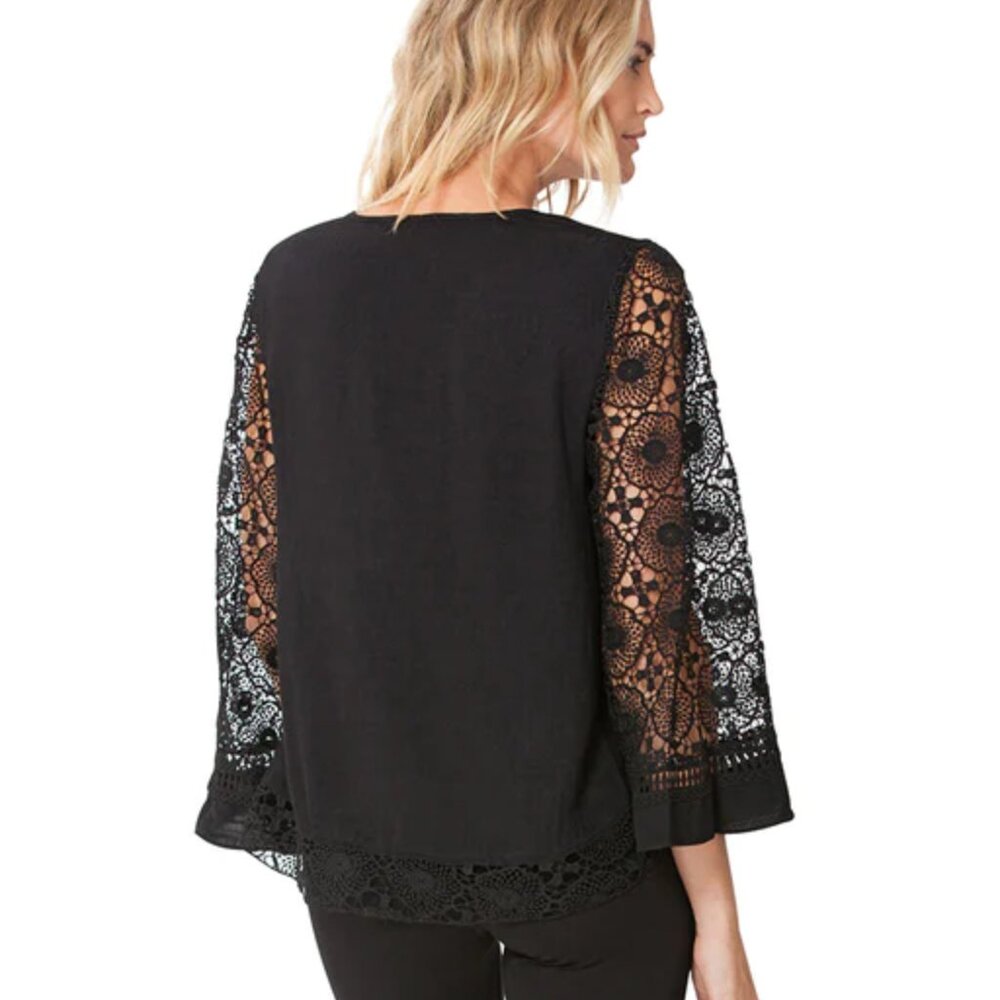 NEW Hale Bob Black Lace Cut-Out Tunic Top - Picture 3 of 3
